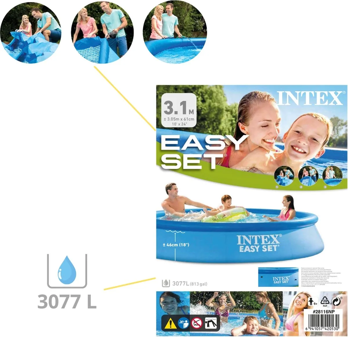Intex Easy Set 28116NP Opblaaszwembad 305x61cm - Blauw - 3077L