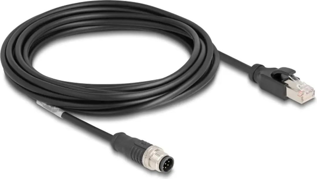 Delock M12 A-coded 8-pin Kabel - RJ45 Mannelijk - 5m - Zwart