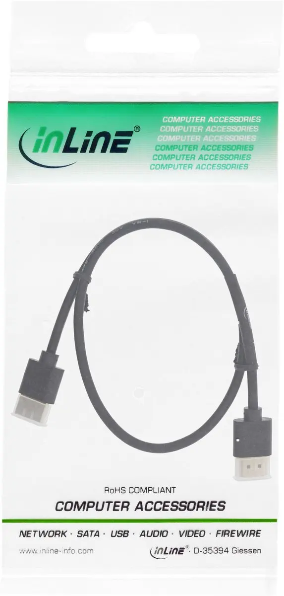 InLine HDMI Superslim Kabel A naar A HS met Ethernet 1,8m - Zwart/Goud
