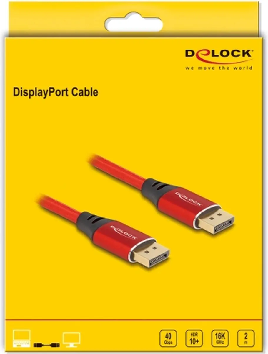 Delock DisplayPort Kabel 16K 60Hz 2m - Rood Metaal