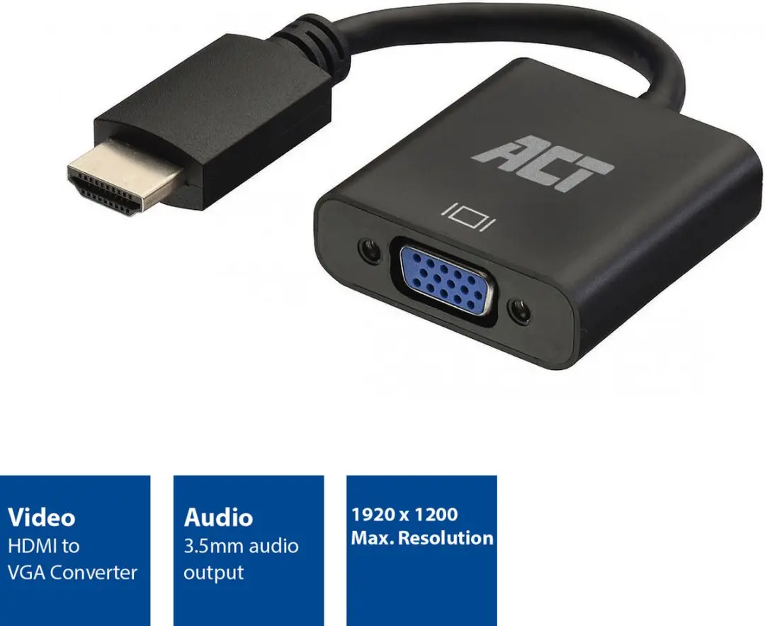 ACT HDMI naar VGA Adapter AC7535 - Audio Male-Female 0,15m - Zwart