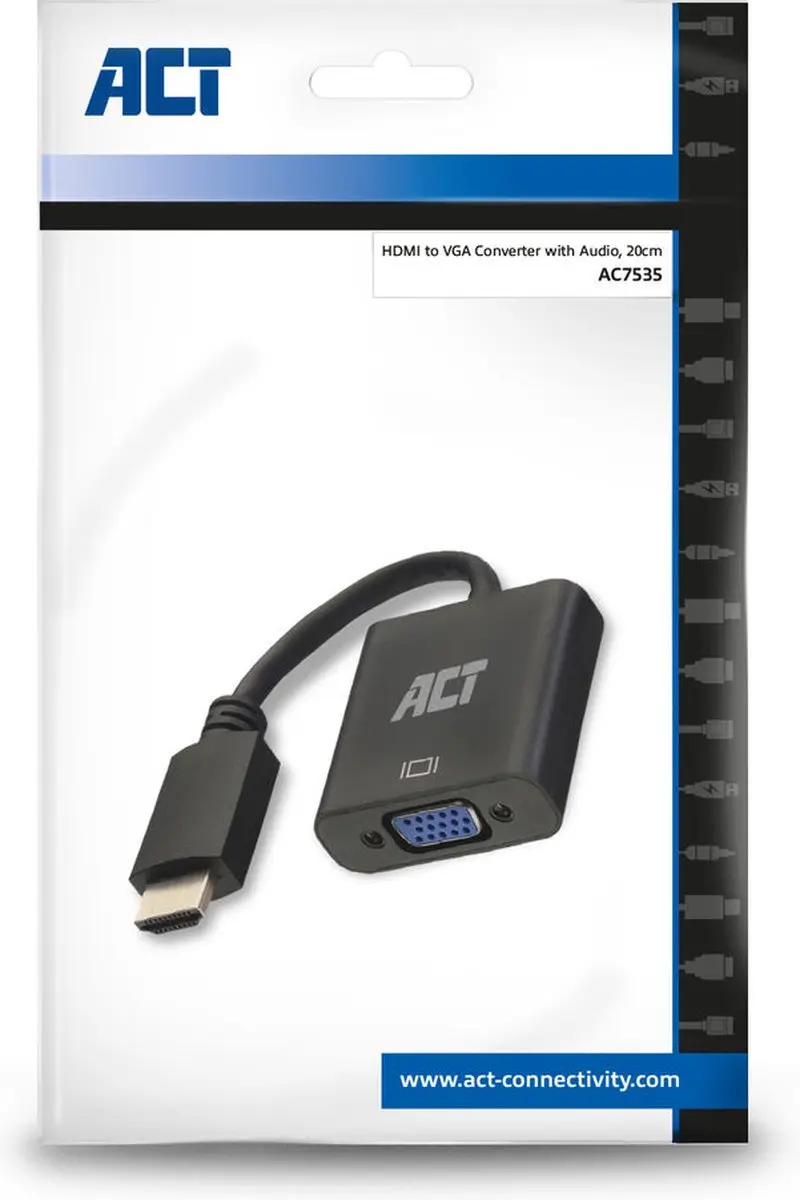 ACT HDMI naar VGA Adapter AC7535 - Audio Male-Female 0,15m - Zwart