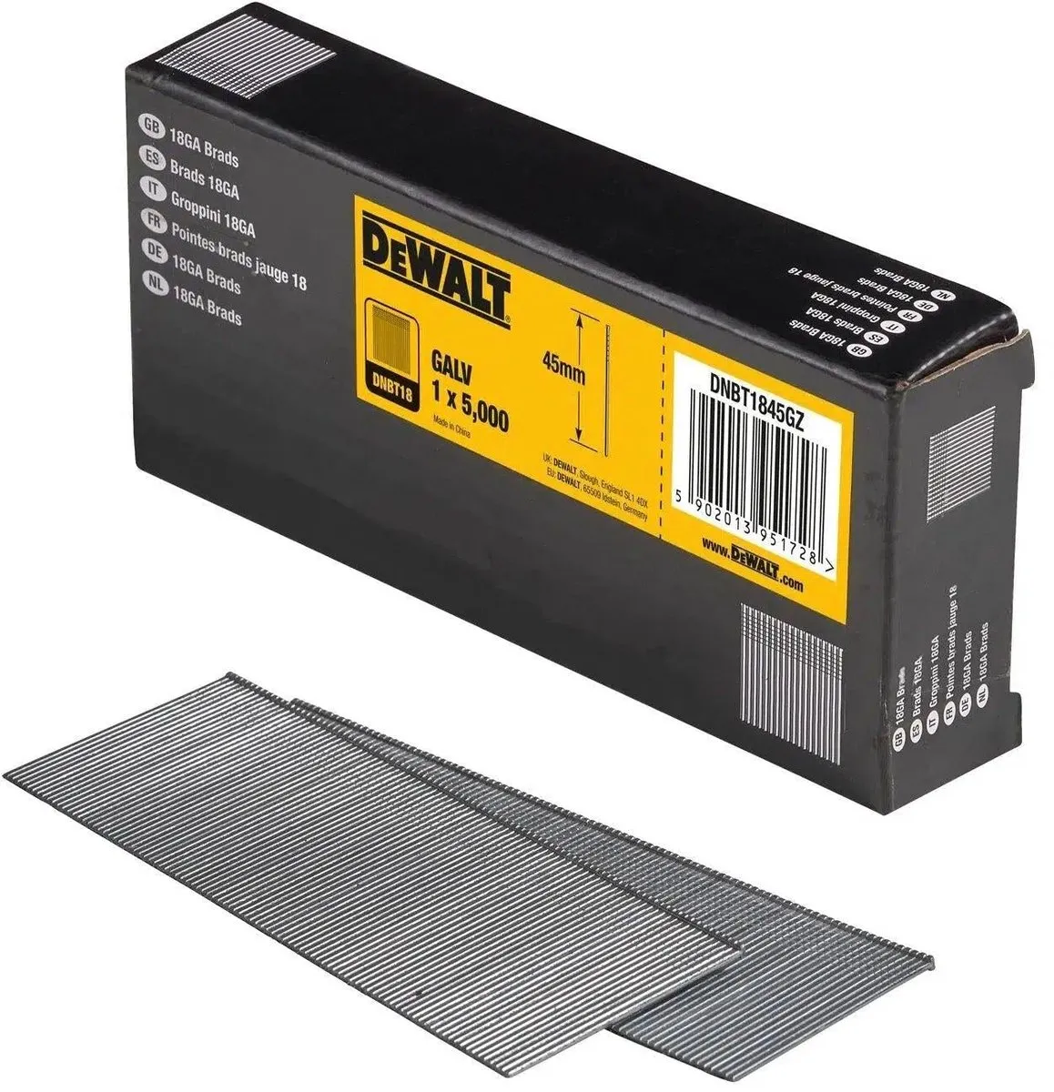 DeWalt DNBT1845GZ 18 Gauge GAL Spijkers 1.25x45mm