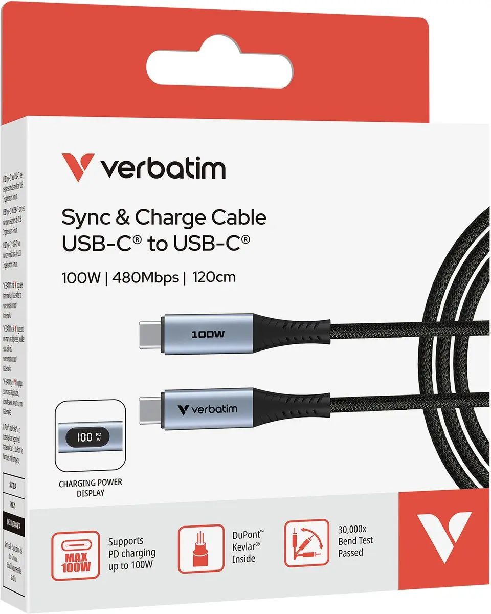 Verbatim USB-C naar USB-C Kabel 100W - 120cm Transparent