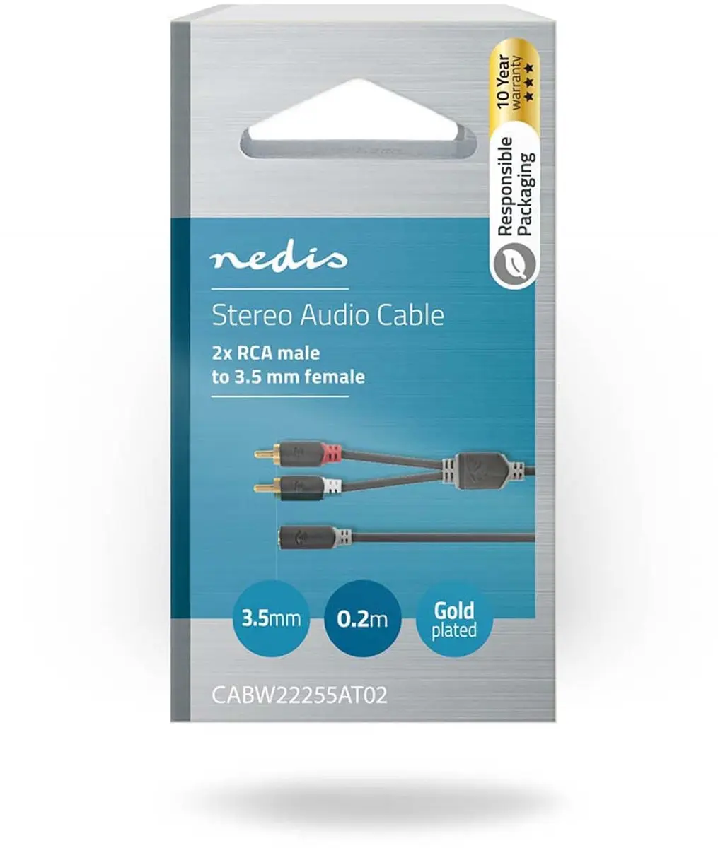 Nedis Stereo-Audiokabel CABW22255AT02 - 2x RCA Male - 3,5mm Female - 0,20m - Antraciet