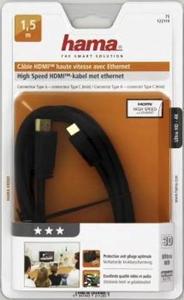 Hama High Speed HDMI Kabel A-C Mini 1.5m - 3 Ster