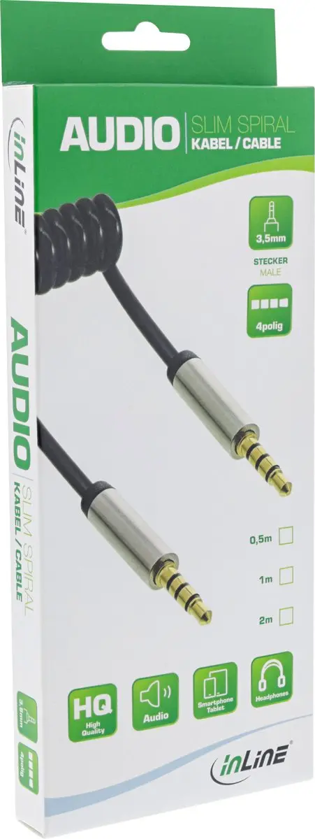 InLine 3,5mm Jack 4-polig Spiraalkabel 2m - Zwart