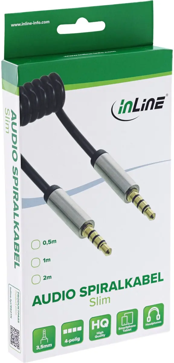 InLine 3,5mm Jack 4-polig Spiraalkabel 2m - Zwart