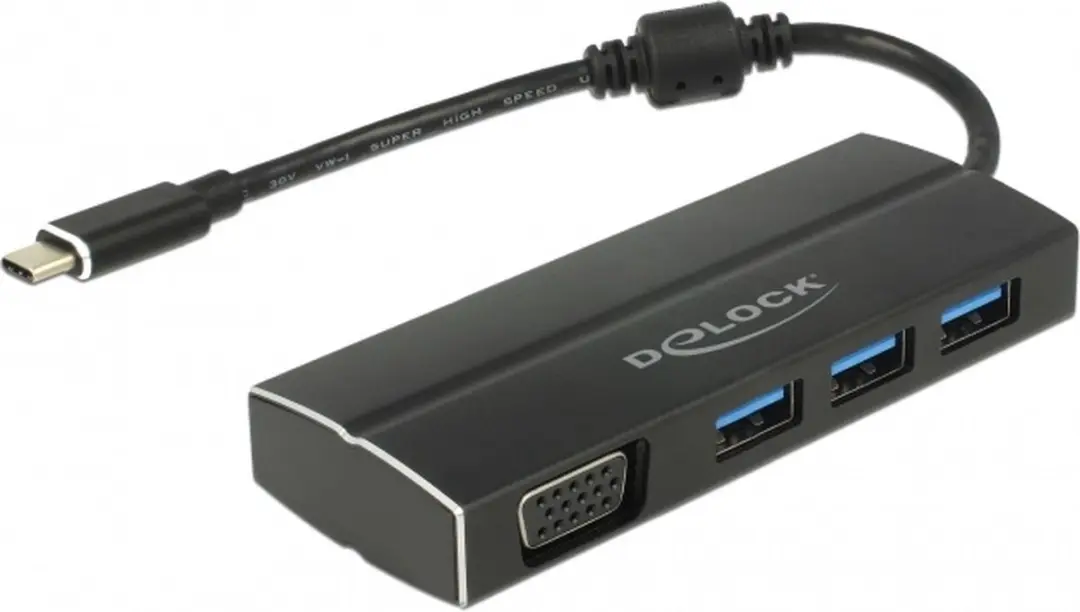 Delock USB-C naar VGA Adapter 3-poorts Hub DP Alt Mode 1920x1200