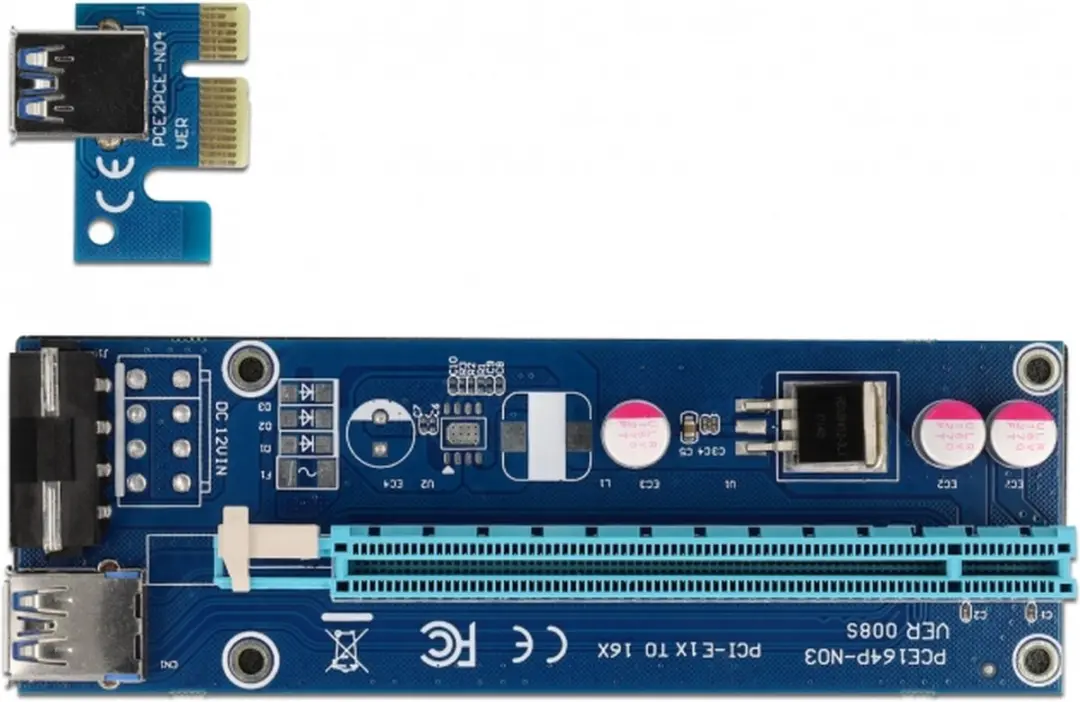 Delock PCIe x1 naar x16 Riserkaart - 60cm USB-kabel - Zwart/Blauw/Grijs