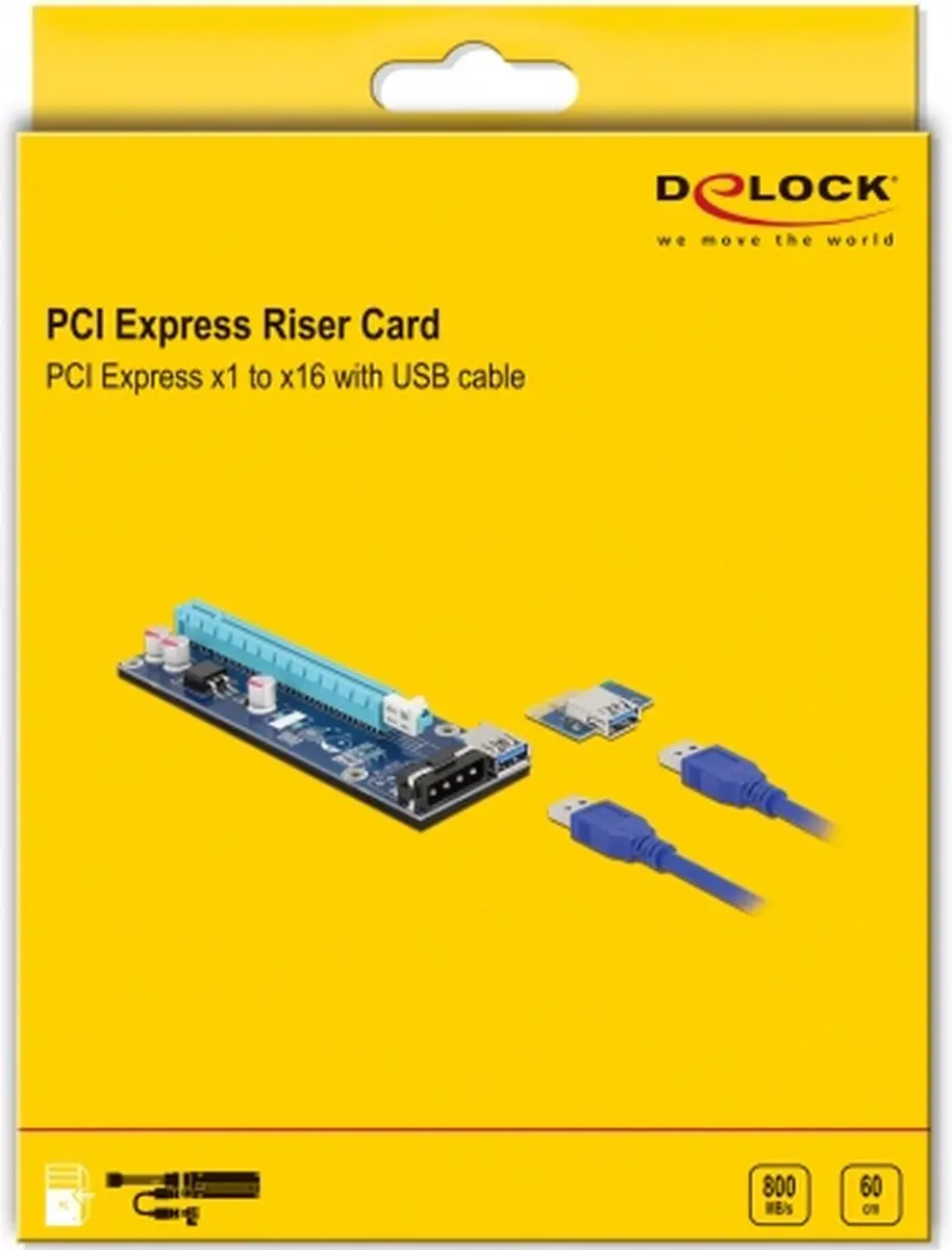 Delock PCIe x1 naar x16 Riserkaart - 60cm USB-kabel - Zwart/Blauw/Grijs