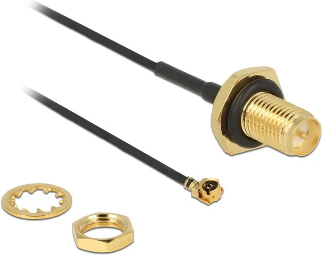 Delock Antennekabel RP-SMA Jack naar I-PEX MHF I 10cm - 9mm - Splashproof - Zwart/Goud