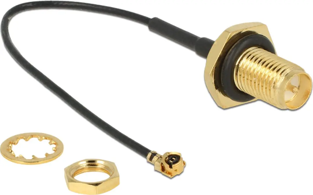 Delock Antennekabel RP-SMA Jack naar I-PEX MHF I 10cm - 9mm - Splashproof - Zwart/Goud