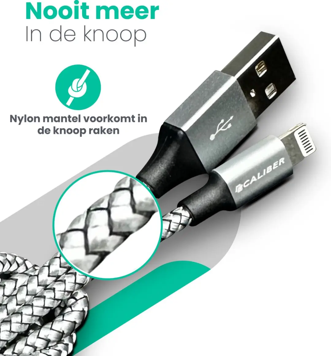 Caliber iPhone Lightning USB Kabel CL-UL-1PACK - Zwart/Grijs