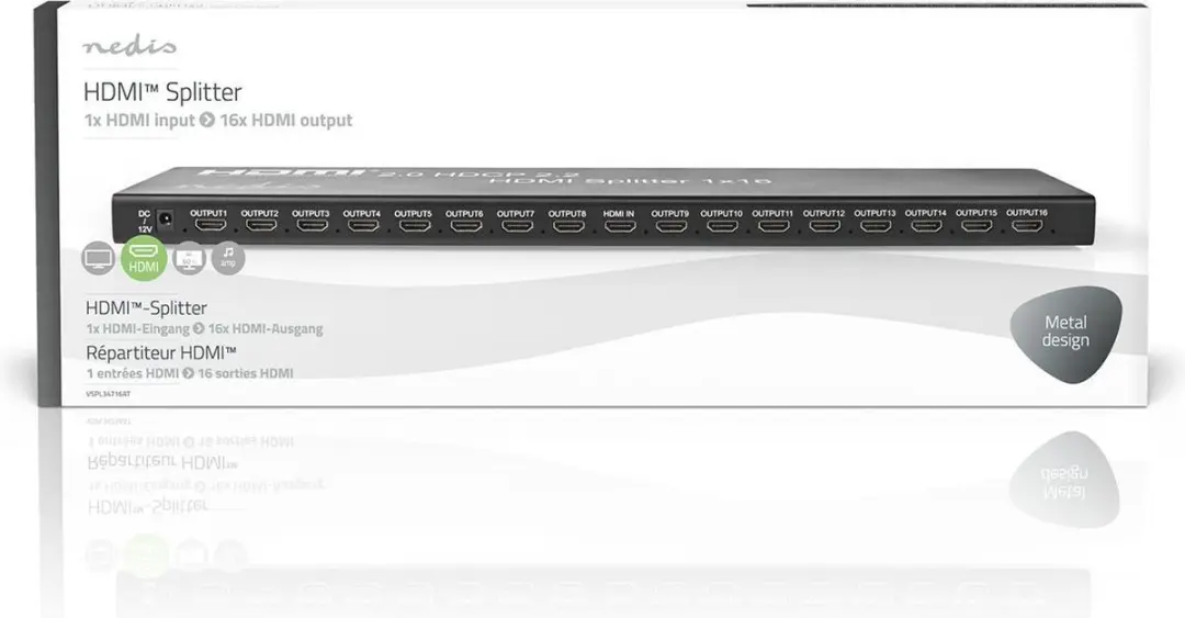 Nedis HDMI-Splitter VSPL34716AT - 16 Poorten - 4K@60Hz - Antraciet