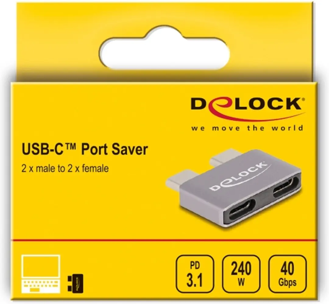 Delock USB 40 Gbps USB-C Adapter 2x M naar 2x V - Zwart