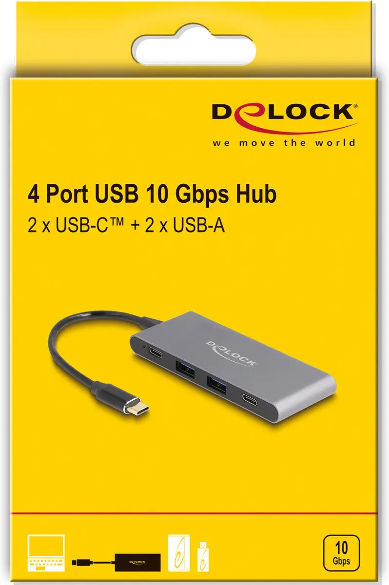 Delock 64111 USB-C Hub 4 Poorten - 10 Gbps - Grijs