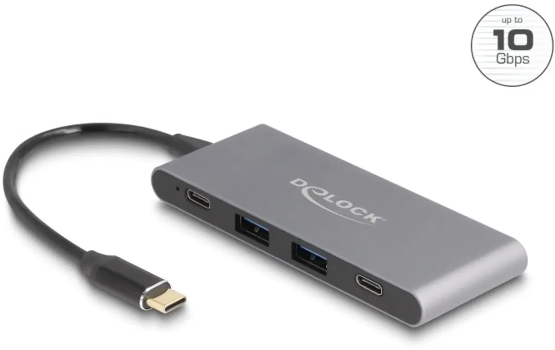 Delock 64111 USB-C Hub 4 Poorten - 10 Gbps - Grijs
