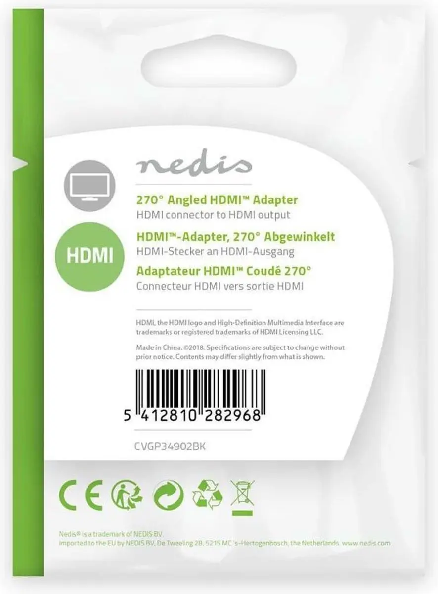 Nedis HDMI Adapter CVGP34902BK - 270° Gehoekt - Verguld - afbeelding 6 van 6
