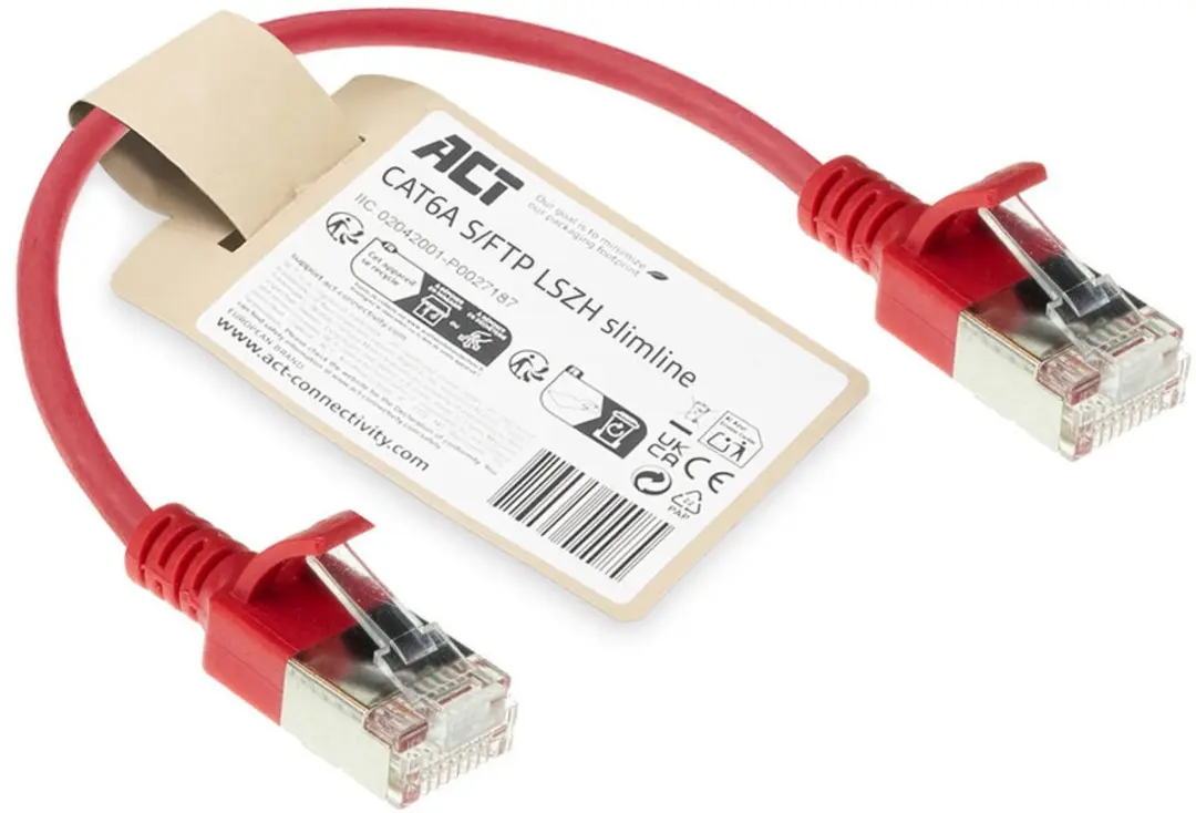 ACT DB7530 CAT6A Patchkabel 0,15m - Rood