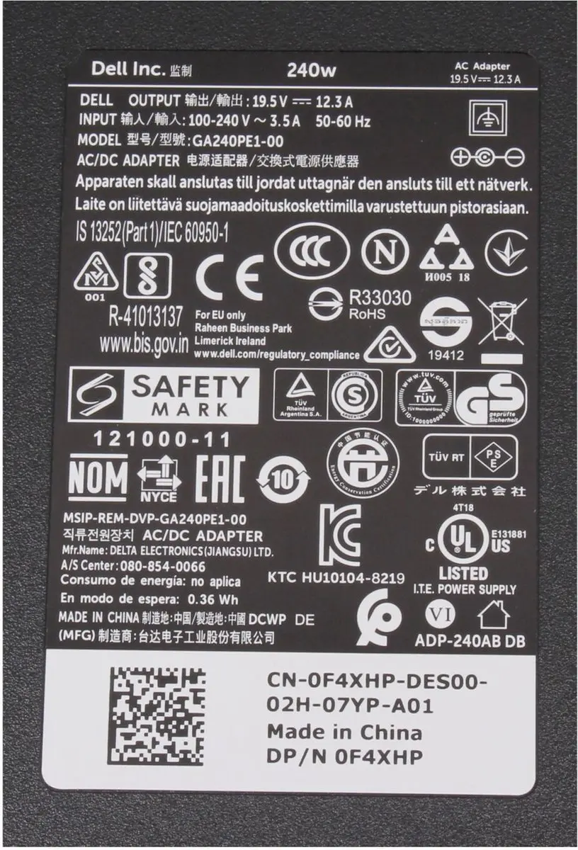 Dell 0J938H Oplader 240W - Vlak