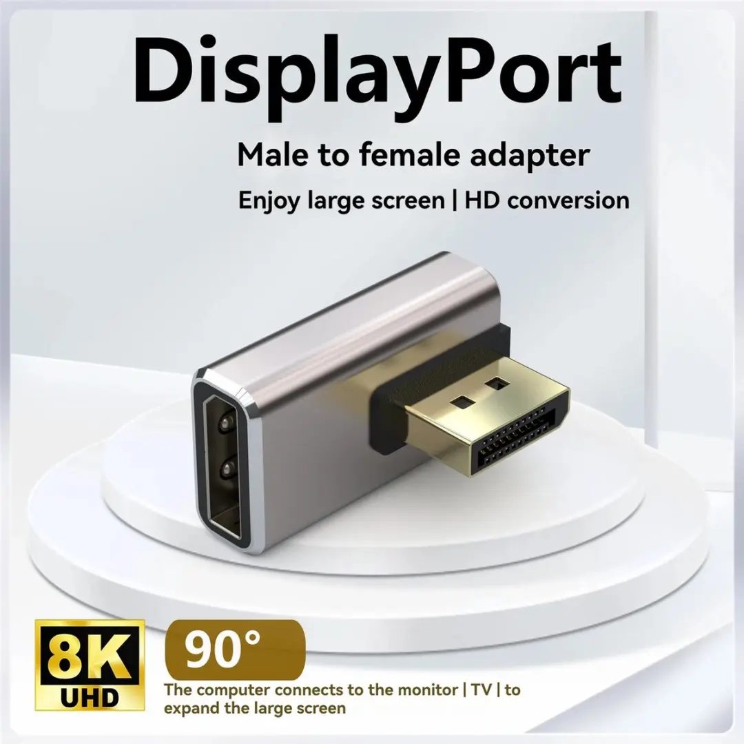 NÖRDIC DisplayPort Haakse Adapter DP-402 - Male naar Female - 8K60Hz - Grijs