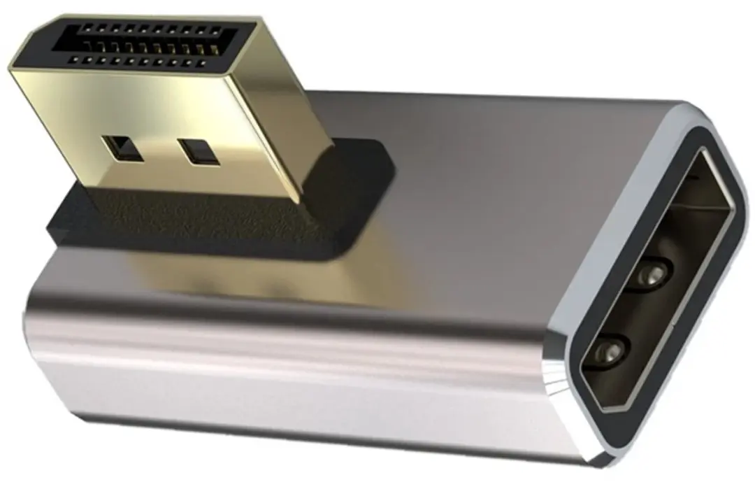 NÖRDIC DisplayPort Haakse Adapter DP-402 - Male naar Female - 8K60Hz - Grijs