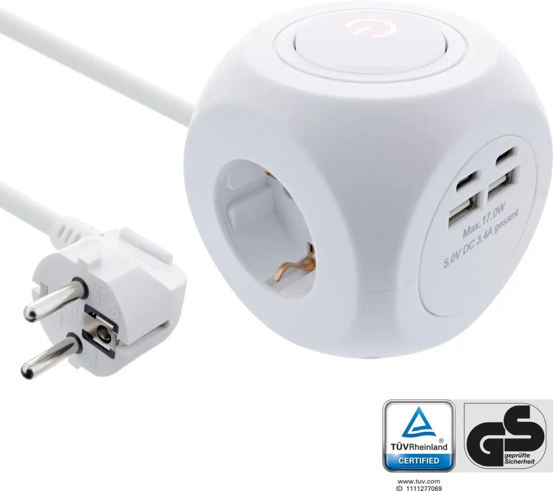 InLine Stekkerdoos USB-A + USB-C 2m - Wit - afbeelding 6 van 6