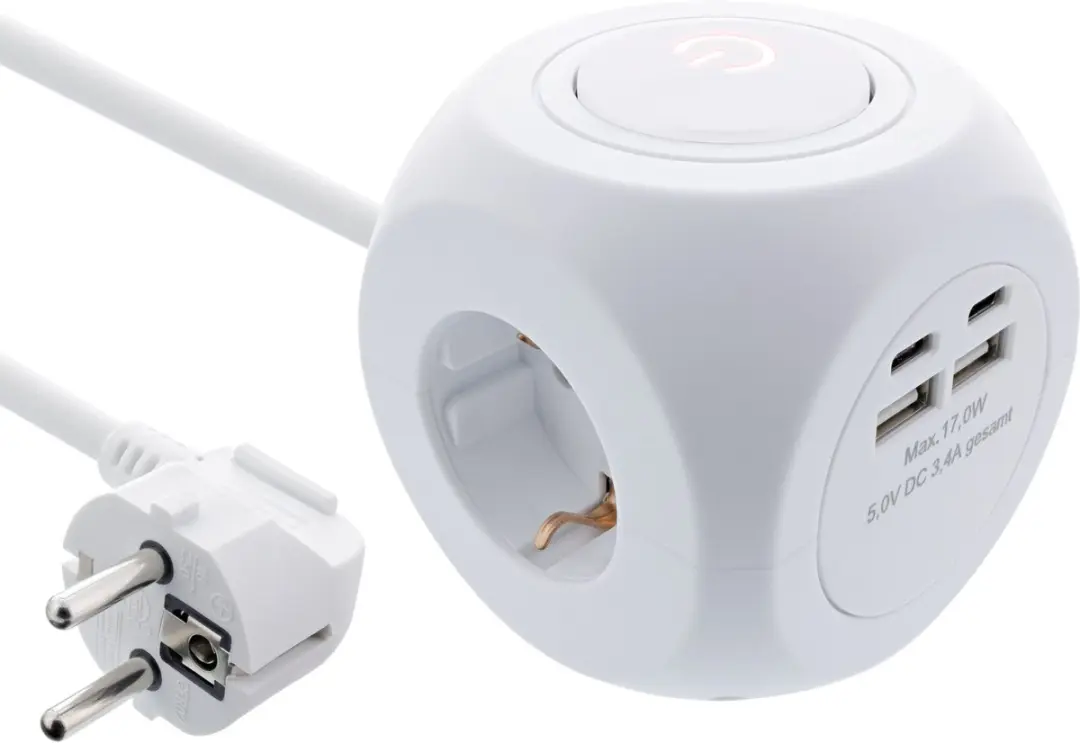 InLine Stekkerdoos USB-A + USB-C 2m