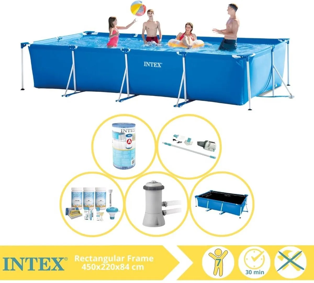 Intex 28273NP Opzetzwembad 450x220x84cm - Blauw/Wit - Incl. pomp & onderhoudspakket