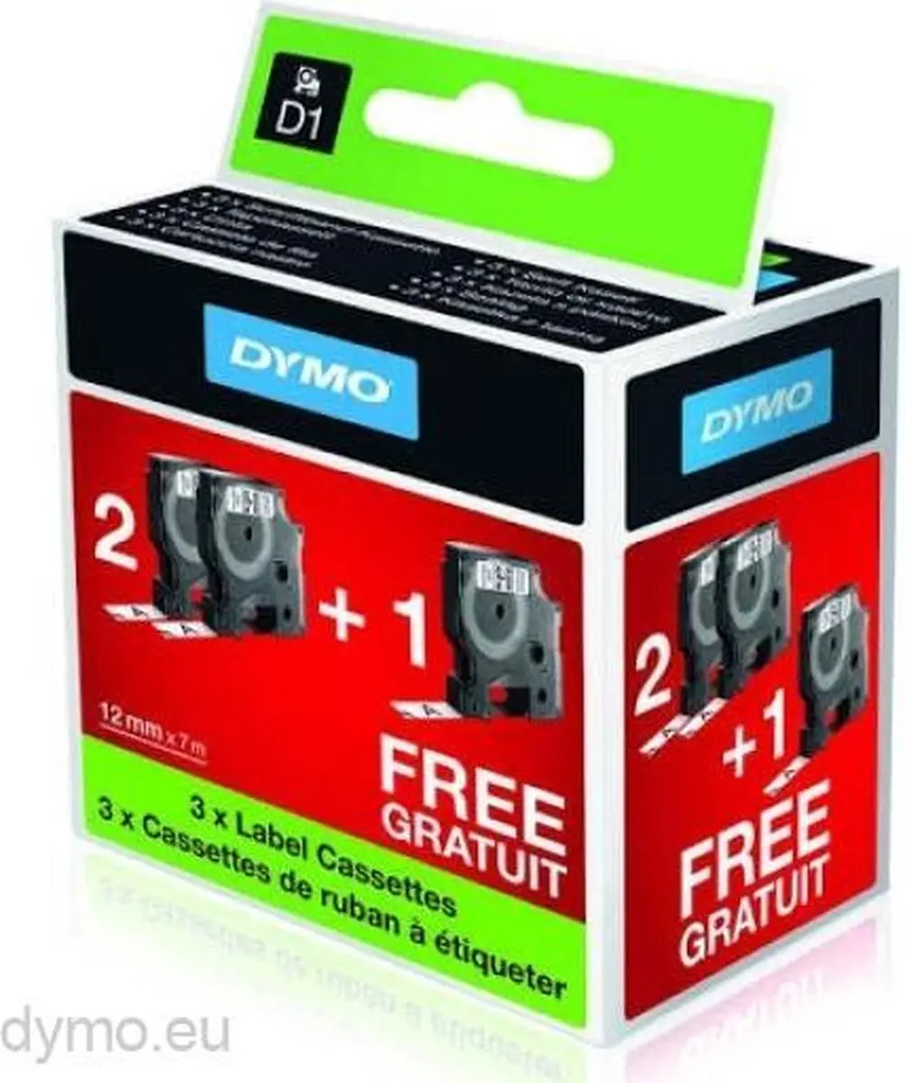 Bundel 2+1 D1 tape 12mm black on white