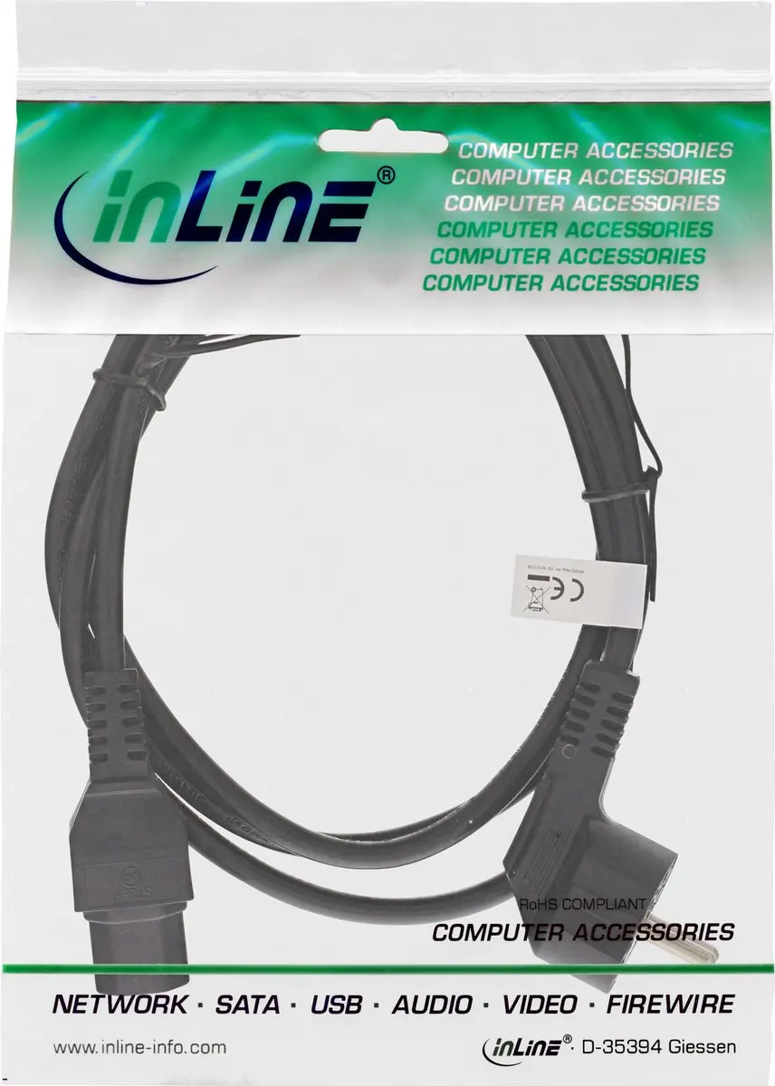 InLine C15 CEE 7/7 Stroomkabel 3x1,00mm² - 2m - Zwart