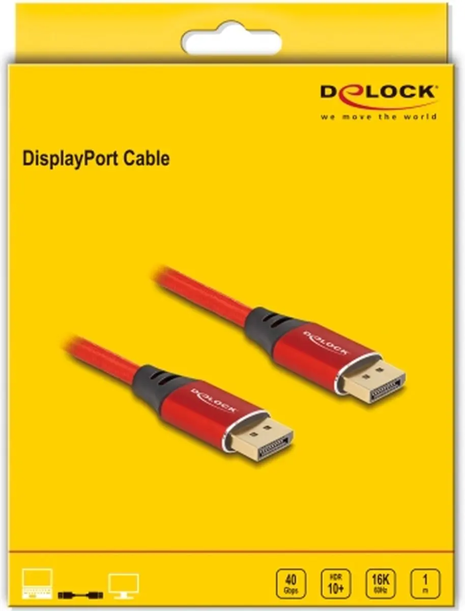 Delock DisplayPort Kabel 16K 60Hz 1m - Rood Metaal