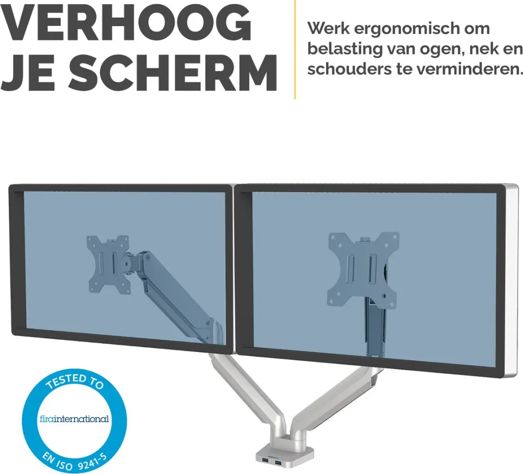 Fellowes Platinum Monitor Arm 8056501 - 2 Schermen tot 27" - Zilver
