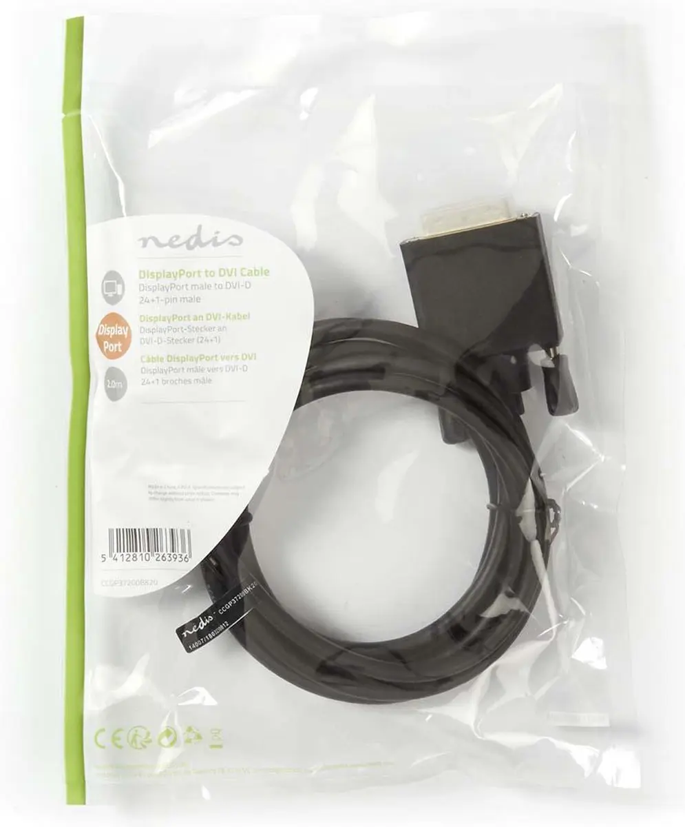 Nedis DisplayPort-Kabel CCGL37200BK20 - DVI-D 24+1-Pins - 2m - Zwart