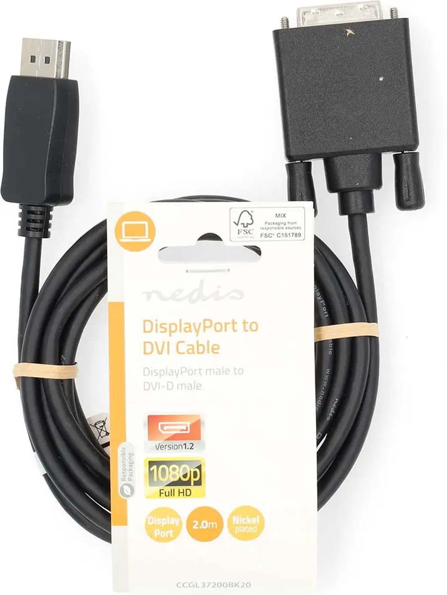 Nedis DisplayPort-Kabel CCGL37200BK20 - DVI-D 24+1-Pins - 2m - Zwart