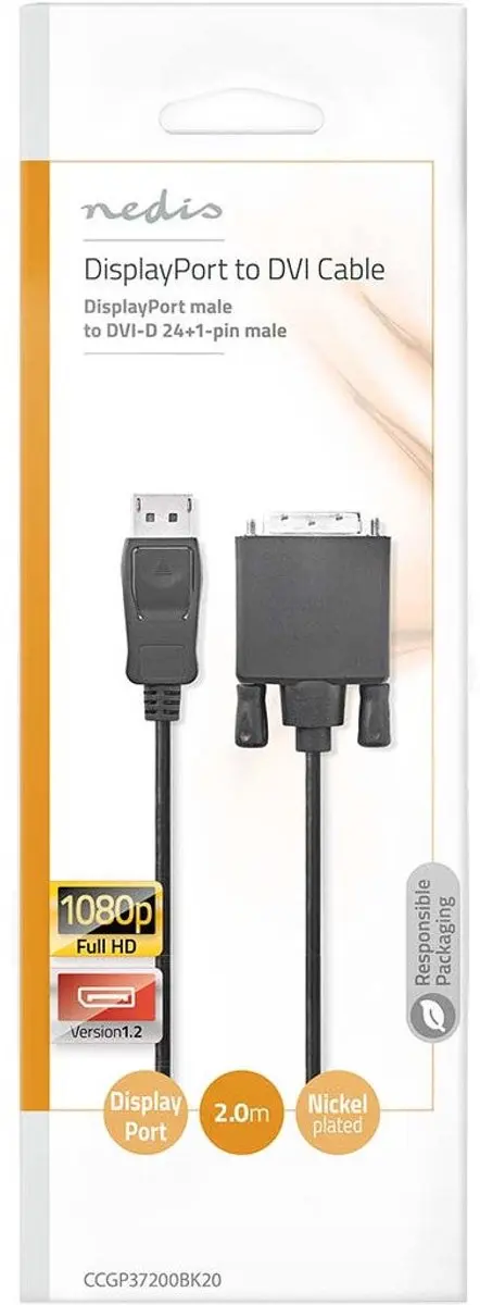 Nedis DisplayPort-Kabel CCGL37200BK20 - DVI-D 24+1-Pins - 2m - Zwart