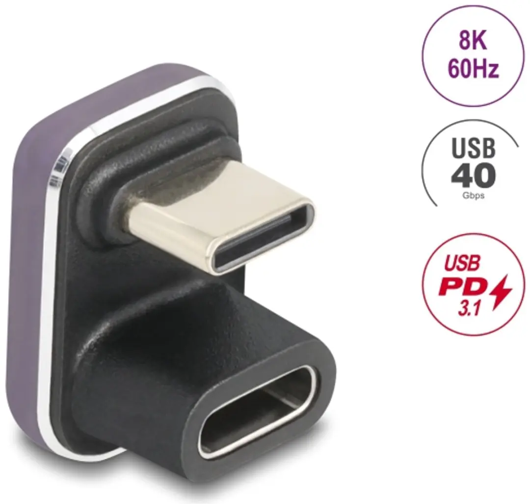 Delock 60737 USB-C Haakse Adapter - USB4 40Gbps PD 240W 8K60Hz - Grijs