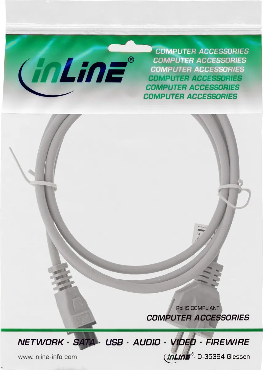 InLine C5 CEE 7/7 Stroomkabel 3x0,75mm - 0,5m - Grijs
