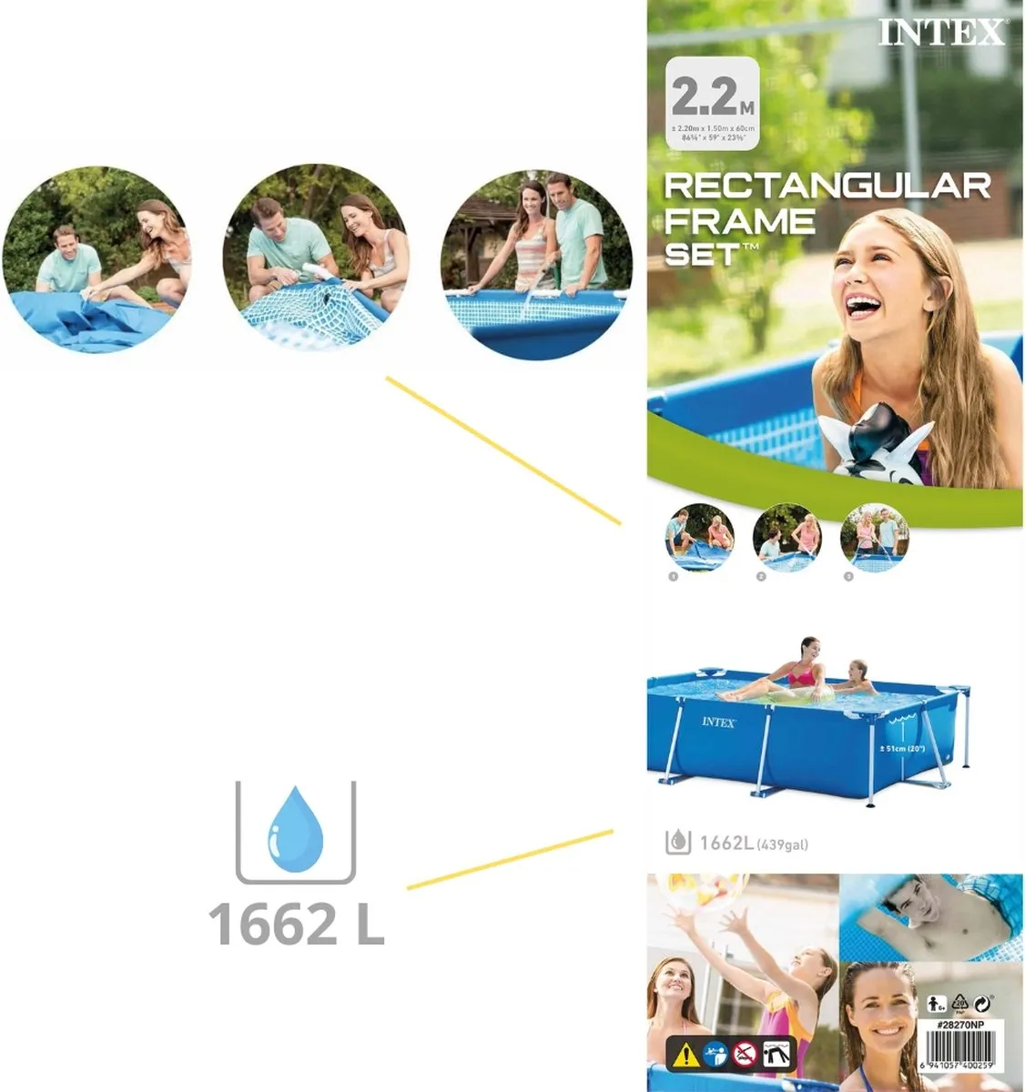 Intex Rectangular Frame Zwembad 220x150x60cm - 1662L Blauw - MPN 28270NP
