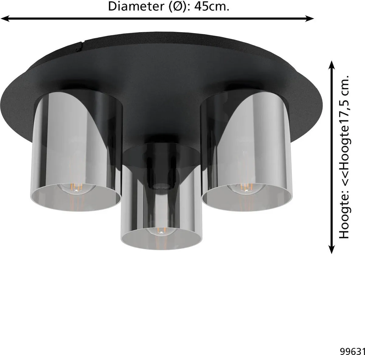 Eglo Gorosiba Plafondlamp 3x40W - 45cm Zwart - afbeelding 6 van 6