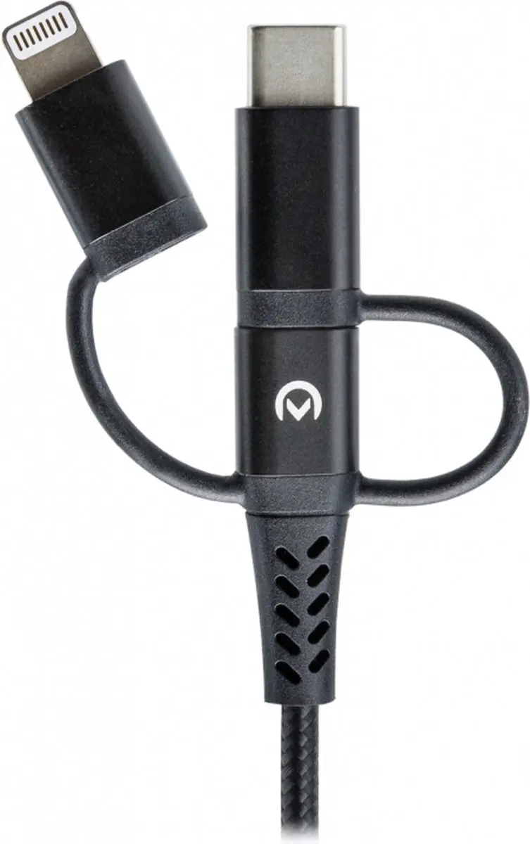 Mobilize 3in1 USB-A naar Lightning/Micro USB/USB-C Kabel 1.5m - Zwart