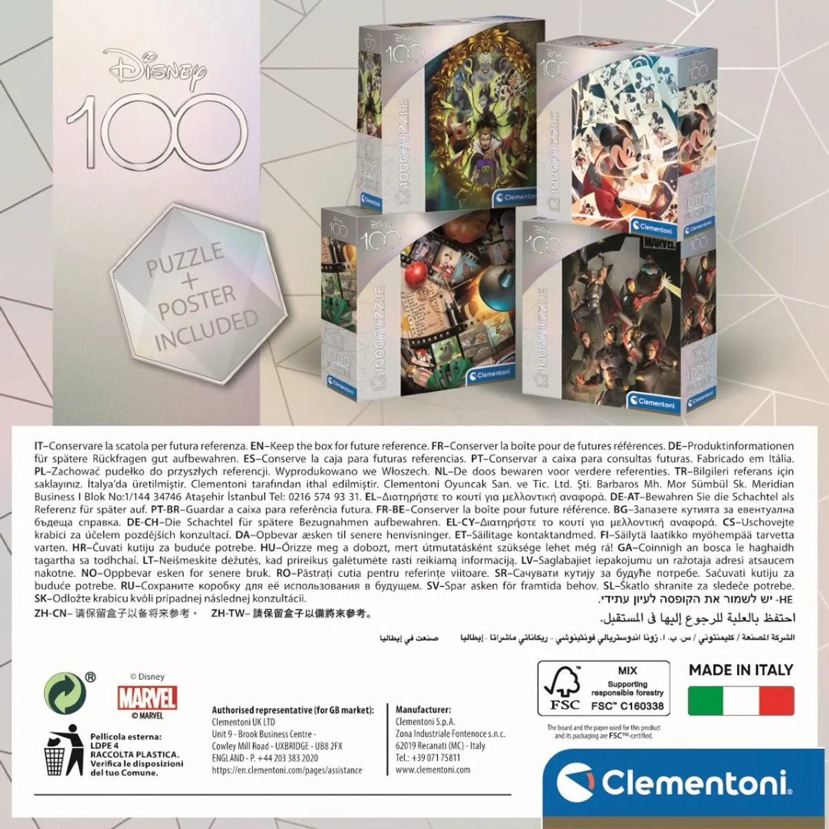 Clementoni Disney 100 Movie Puzzle 1000P - 1000 Stuks - Multi