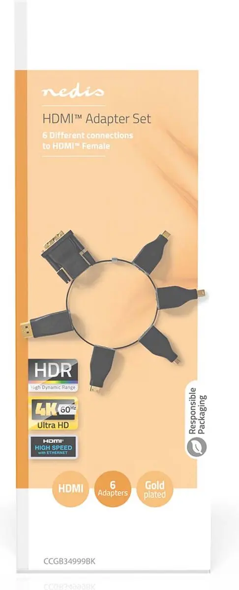 Nedis HDMI-Adapter CCGB34999BK - Verguld - Zwart