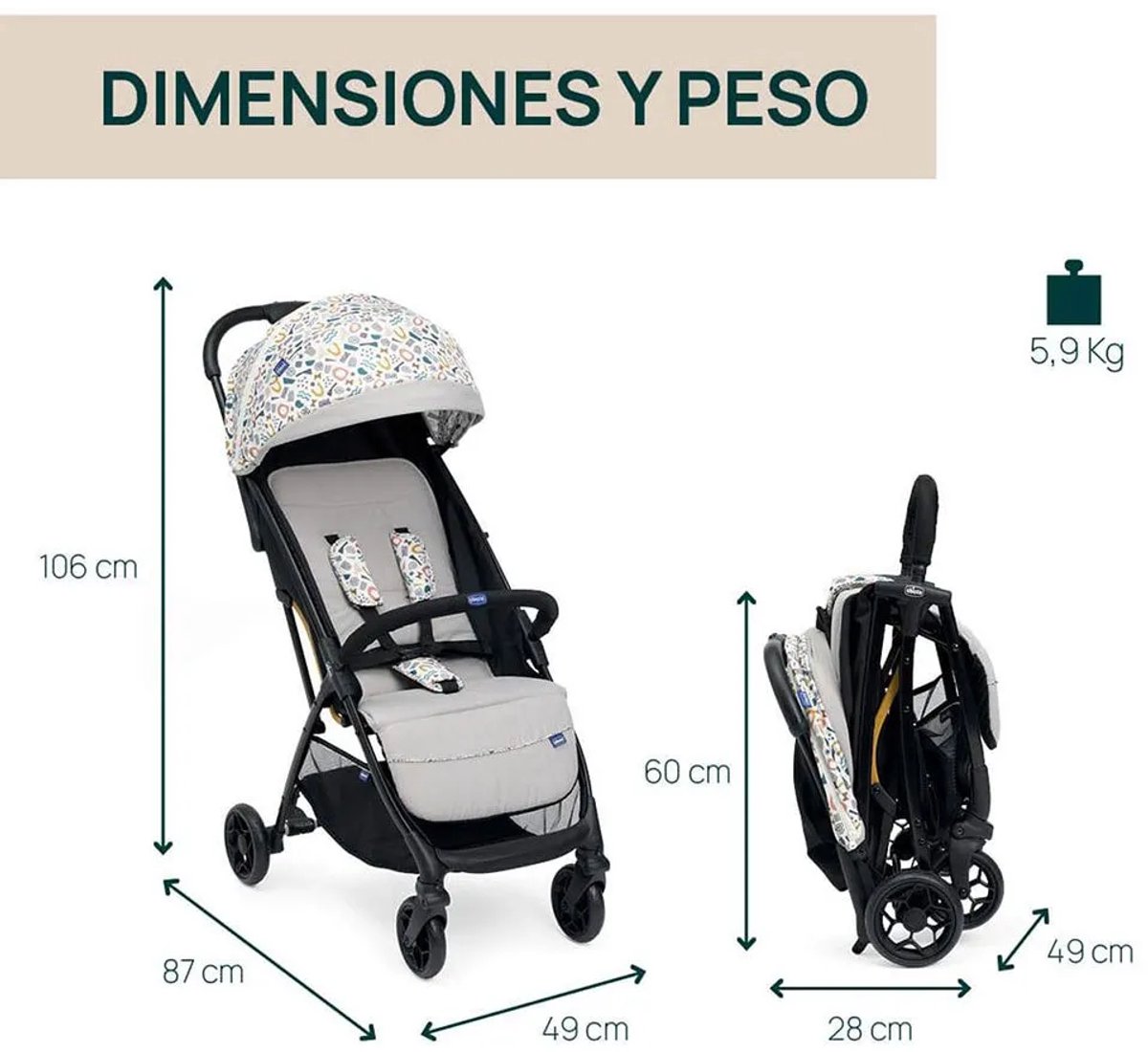 Chicco 08087068770000 kinderwagen Lichtgewicht wagen 1 zitplaats(en) Beige, Zwart, Wit