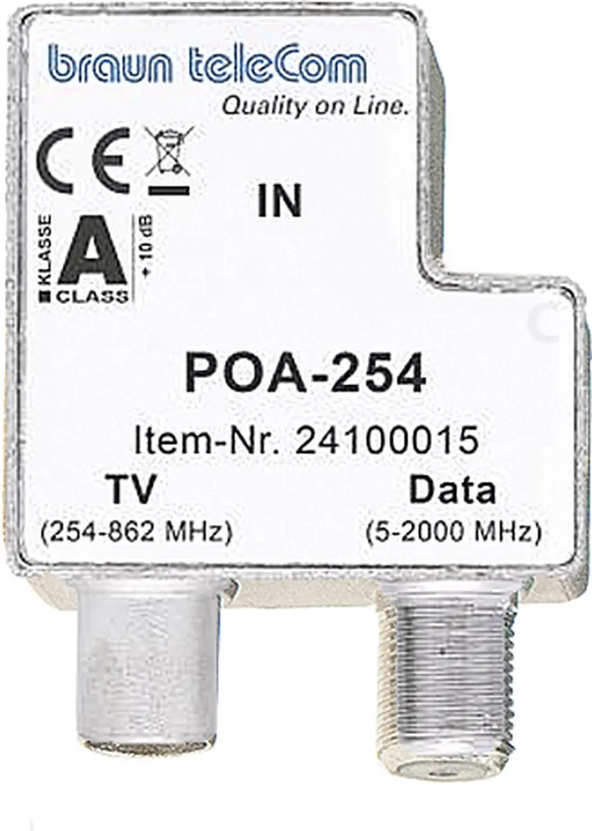 Braun POA-254 Ziggo TV/Data Splitter - Zilver/Wit
