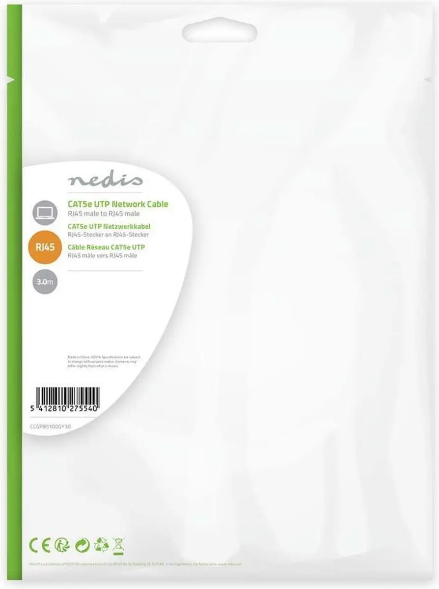 Nedis CAT5e Netwerkkabel CCGP85100GY30 - 3m - Grijs
