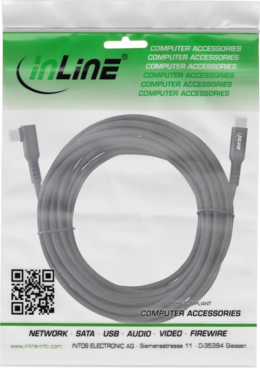 InLine USB-C naar USB-C 5m Kabel - Zwart