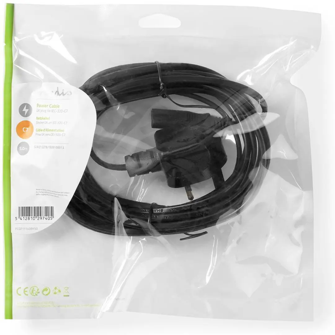 Nedis UK Voedingskabel C7 5m - 2x0,75mm² - Zwart