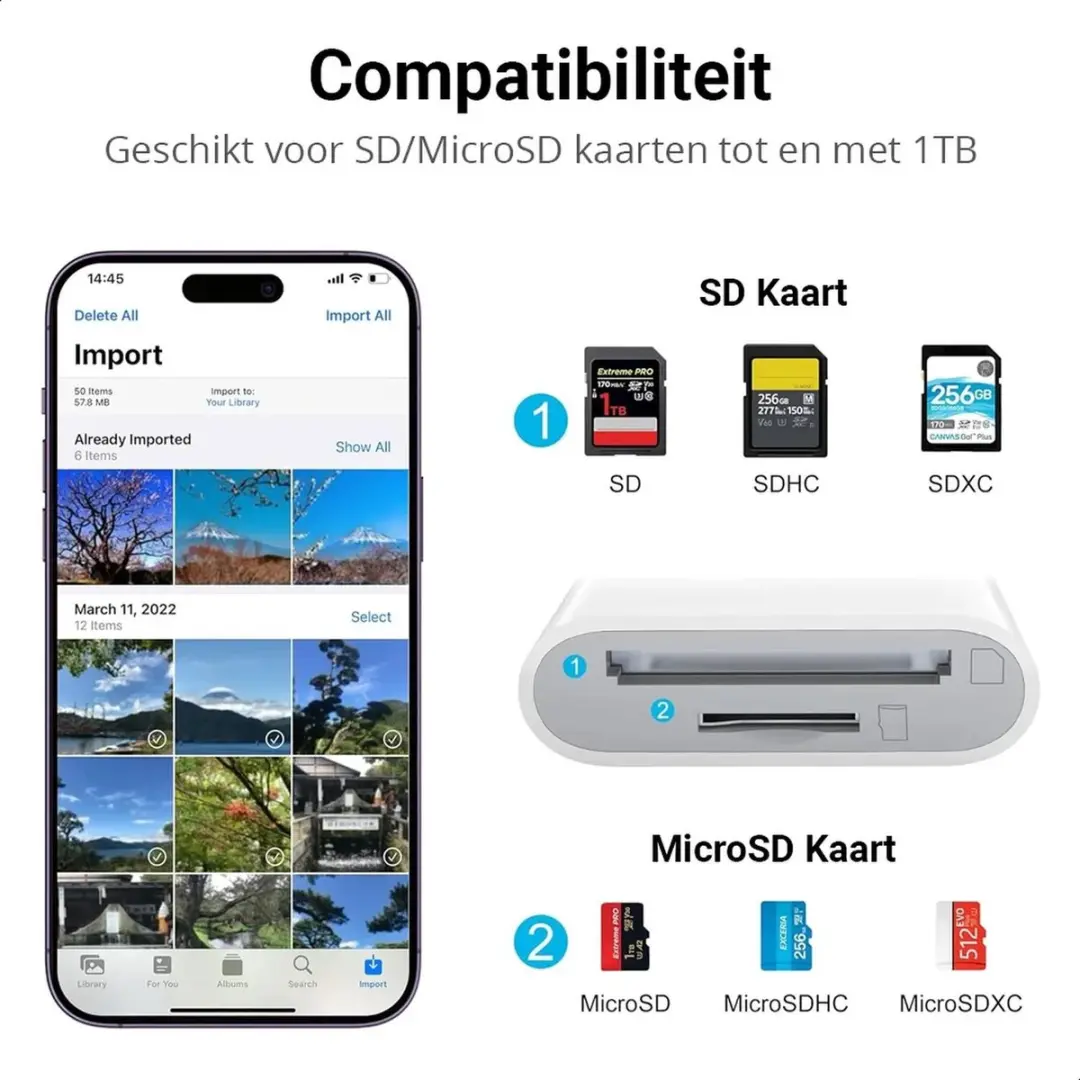 Selected Lightning Adapter met SD-Kaartlezer - Wit